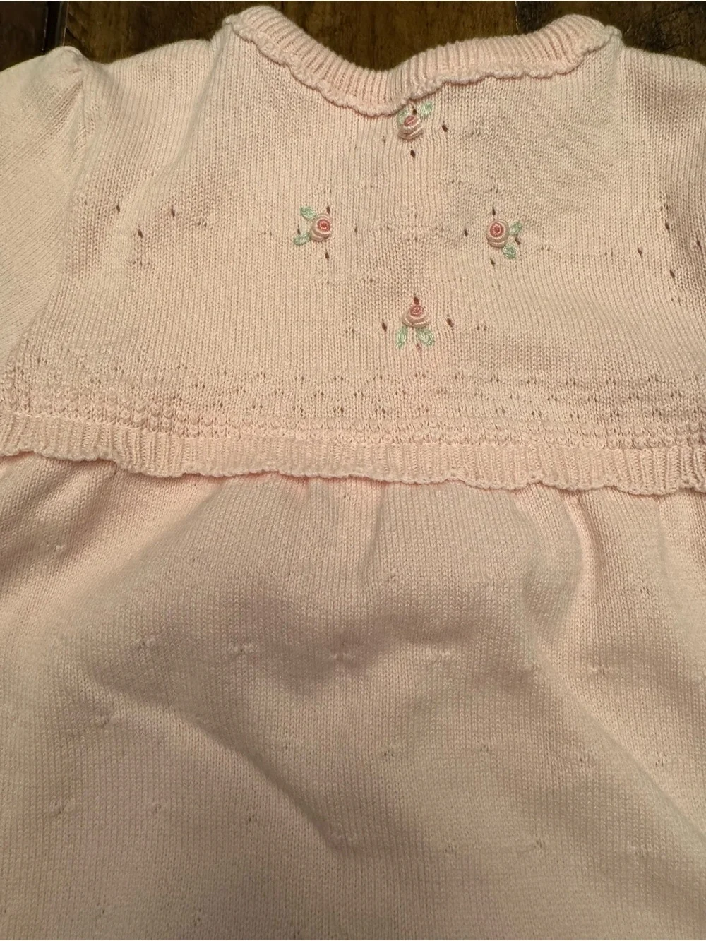 Petit Ami Vintage Pink Knit Infant Sleep Gown Hand Embroidered Rosebud NB